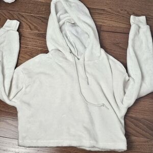 Miss Posh Loungewear Cropped‎ White/Beige Hoodie Long Sleeve Medium Plush